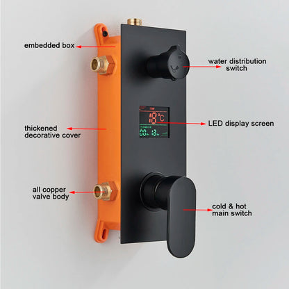Black Bathroom Thermostatic Faucet Rainfall Waterfall Shower
