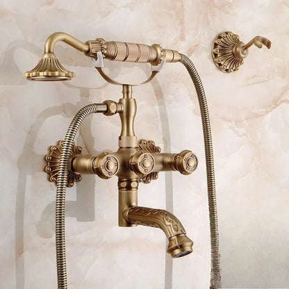 Antique Brass Bathtub Shower Faucets Wall Mounted Bath