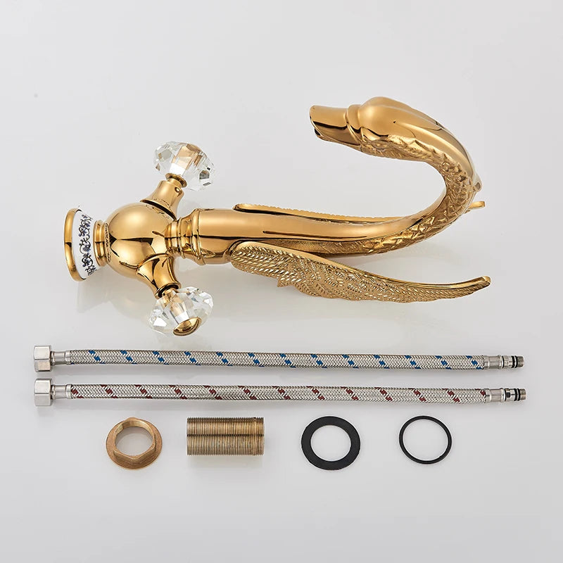 Brass Gold Black Swan Basin Faucet Deck Mounted