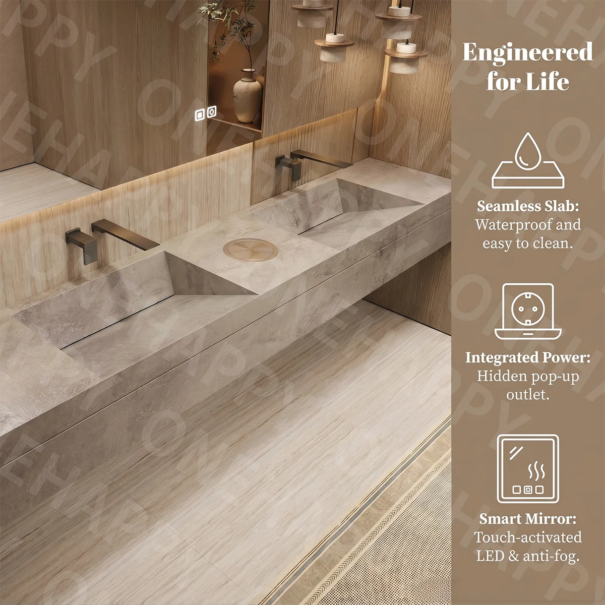 Any Size Custom Marble Seamless Stone Vanity Customizable