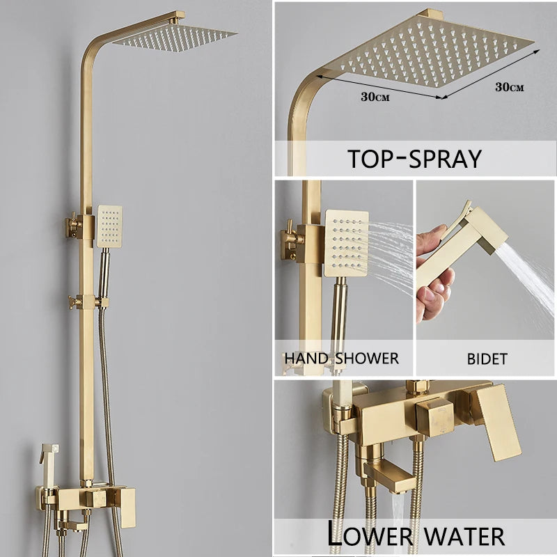 4-Function Wall Mounted Shower Faucet Rainwater Bathtub Shower