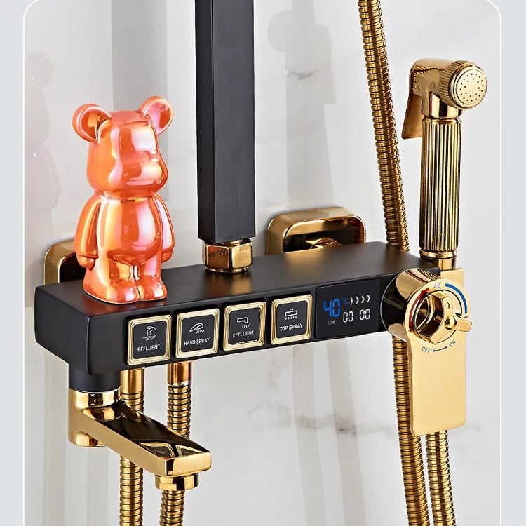 Luxury Thermostatic Bathroom Shower System White Gold Brass
