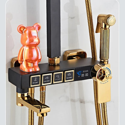 Luxury Thermostatic Bathroom Shower System White Gold Brass