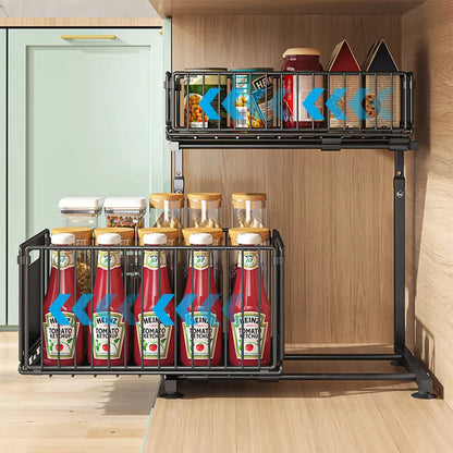 Layer Pull Out Cabinet Organizer Adjustable Storage Under-Sink