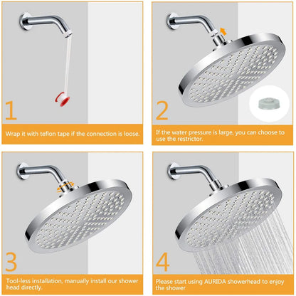 Inches High Pressure Rain Shower Head Arm 1min