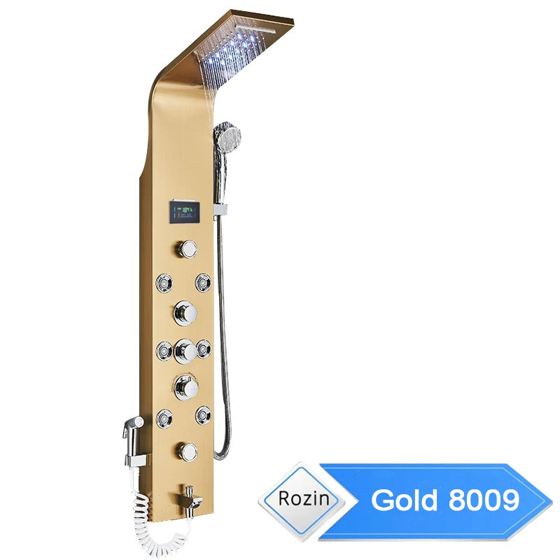 Led Light Shower Faucet Bathroom Waterfall Rain Black
