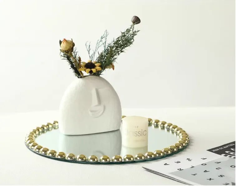 Pearl Dot Glass Mirror Storage Tray Light Luxury