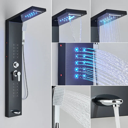 Black/Brushed Bathroom Shower Faucet Led Rainfall Head Shower