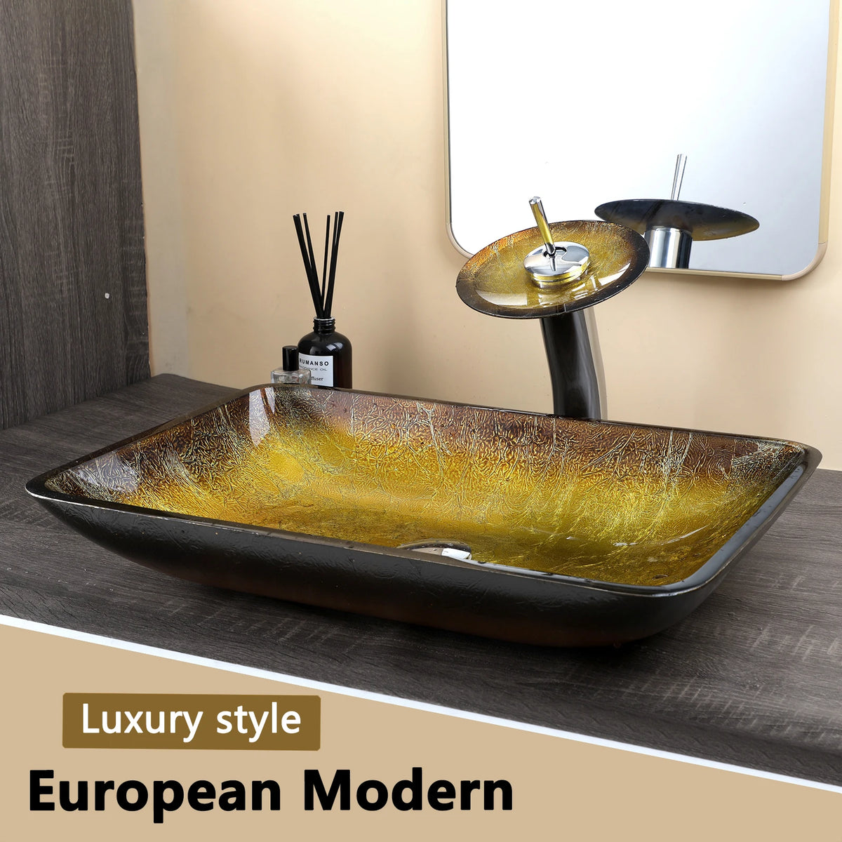 Kemaidi Big Tempered Glass Basin Sink Washbasin Bathroom