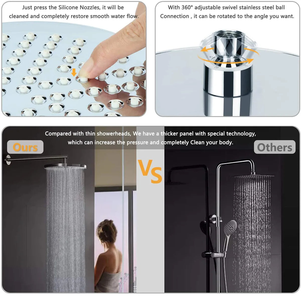 Inches High Pressure Rain Shower Head Arm 1min