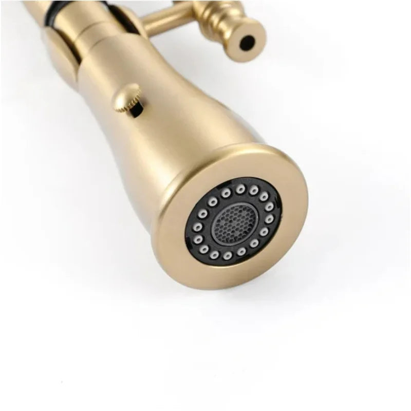 Brushed Gold Pull Out Faucet Sink Mixer 360