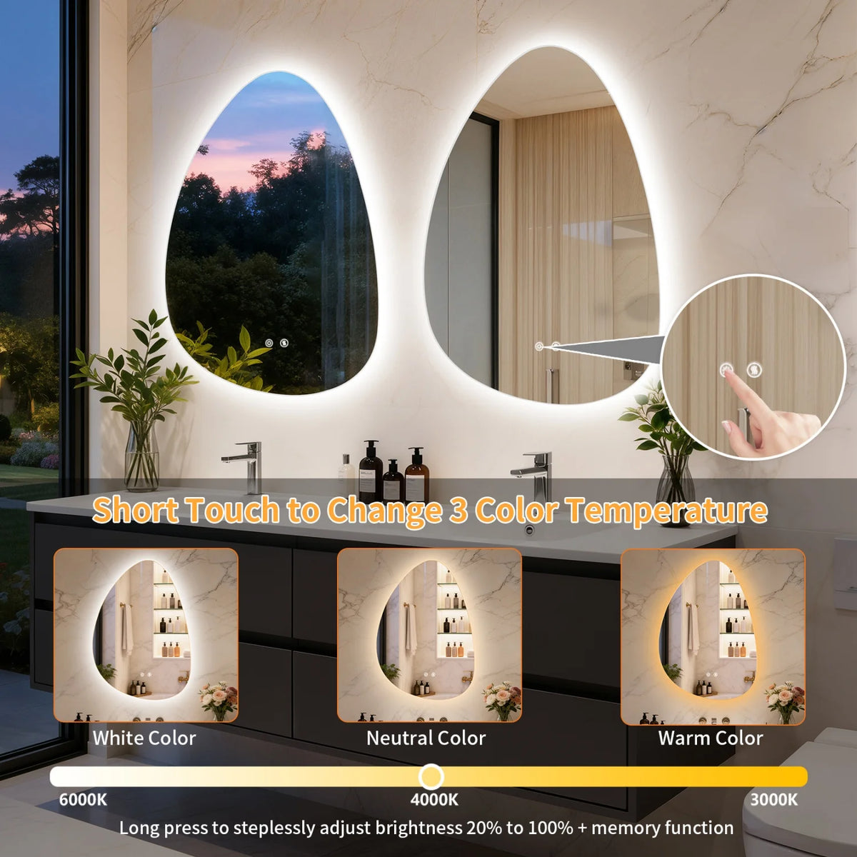 70/77cm Irregular Illuminated Led Bathroom Mirror Makeup Vanity