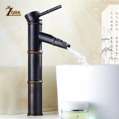 Zgrk Black Waterfall Bathroom Sink Faucet Vessel Tall