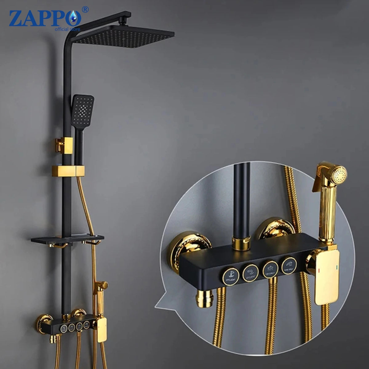 Zappo White Gold Digital Shower Brass Bathroom Fixture