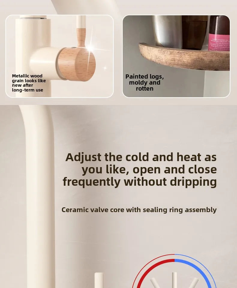 Wooden Cream Pull-Out Cold All Copper Faucet Retractable