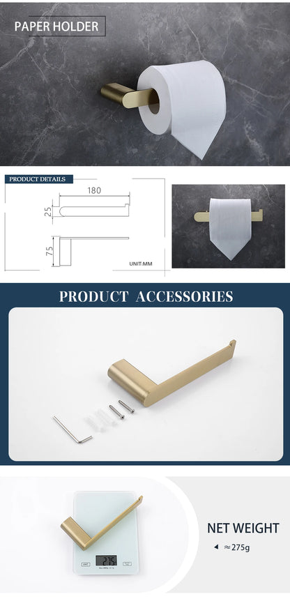 Brushed Gold Bathroom Toilet Brush Holder Toilet Paper
