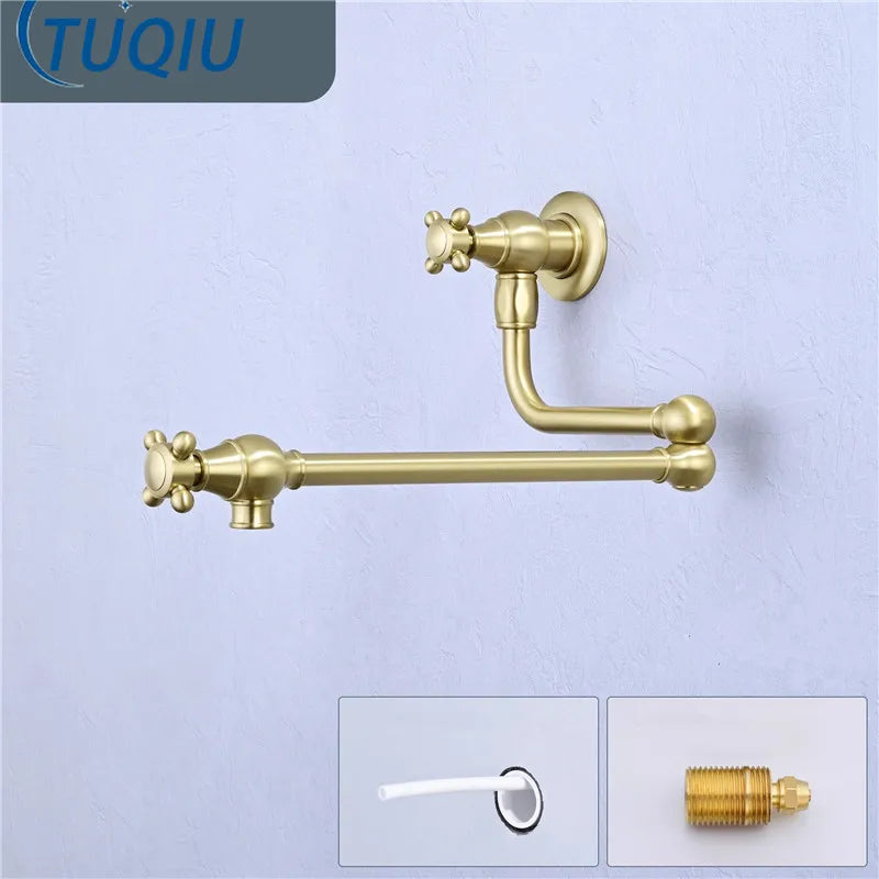 Brushed Gold Pot Filler Tap Wall Mounted Foldable