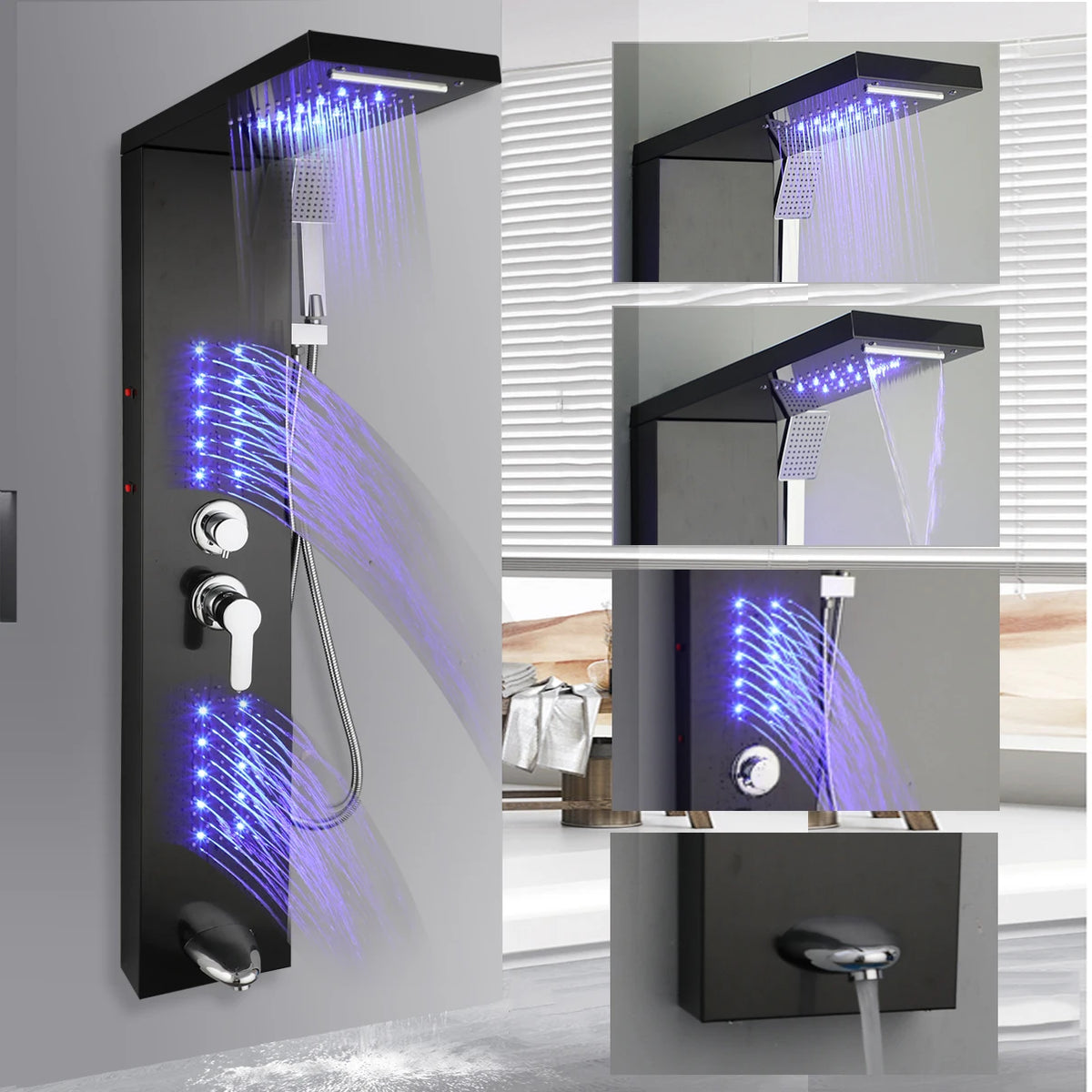 Zappo Shower Panel Tower System Led Rainfall Waterfall