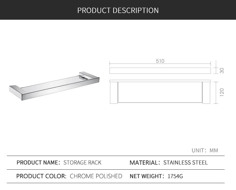Stainless Steel Bathroom Wall Shelf Towel Bar Rack