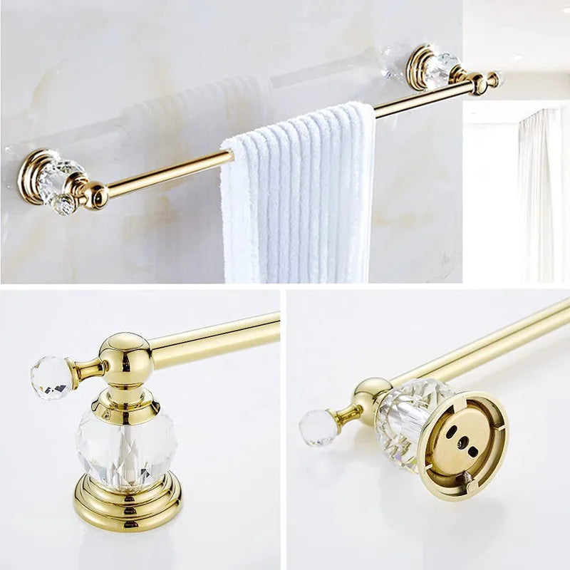 Pieces Gold Bathroom Sets Brass&Crystal Retractable Towel Bar