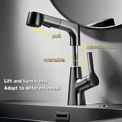 Pull Out Lift Faucet 360 Rotatable Bathroom Basin