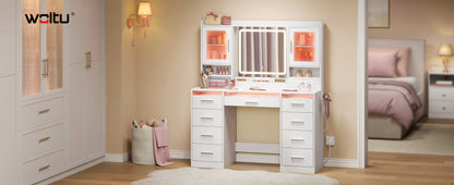 Woltu Cosmetic Table Drawers Rgb Lighting Makeup Vanity