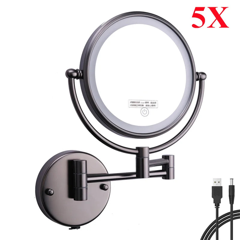 Brushed Nickel Touch Led Folding Bathroom Mirror 10x