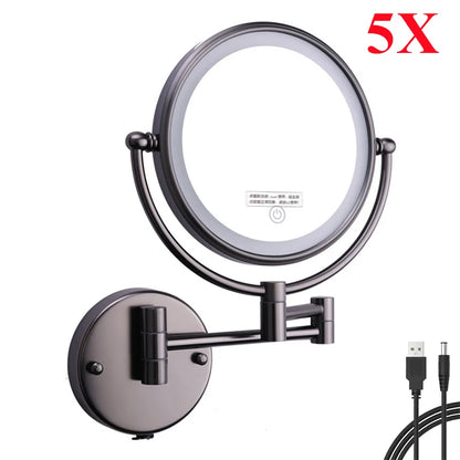Brushed Nickel Touch Led Folding Bathroom Mirror 10x