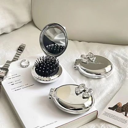 Mini Silver Folding Comb Makeup Mirror Women Girl