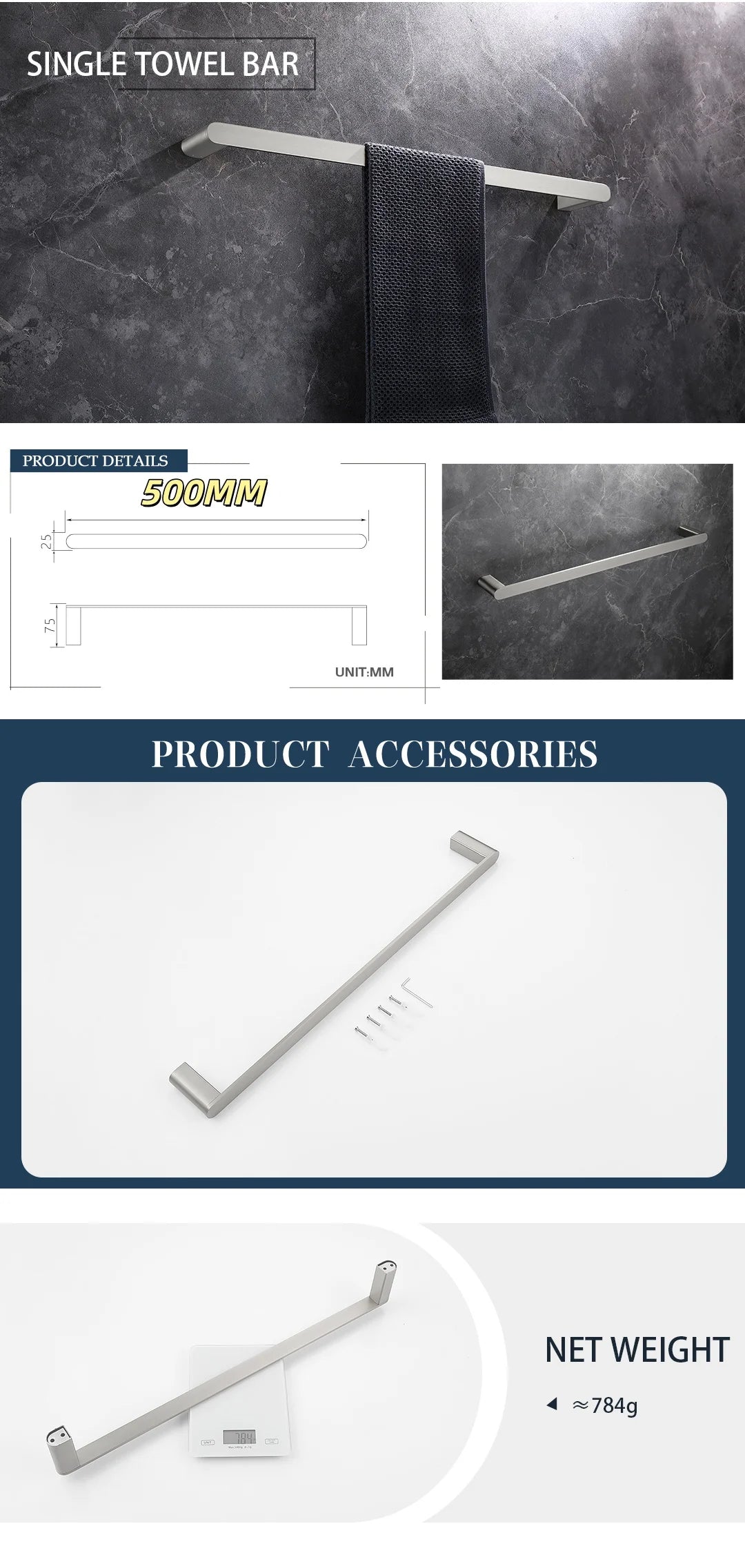 Bathroom Hardware Stainless Steel Bathroom Wall Mounted Towel