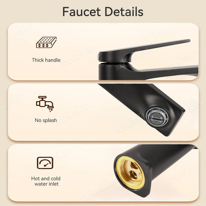 Brass Core Modern Bathroom Sink Faucet Handle Deck