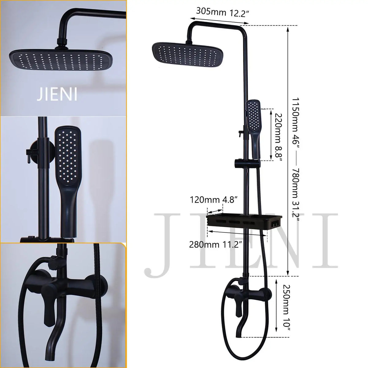 Jieni Matte Black Rainfall Shower Faucet Paint Black