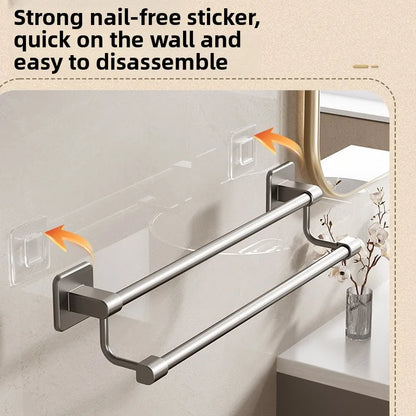 Adhesive Towel Rack 30-80cm Adjustable No Drill Bathroom