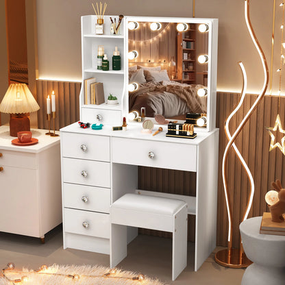 White Dressing Table Vanity Sliding Mirror Frame 3-Color