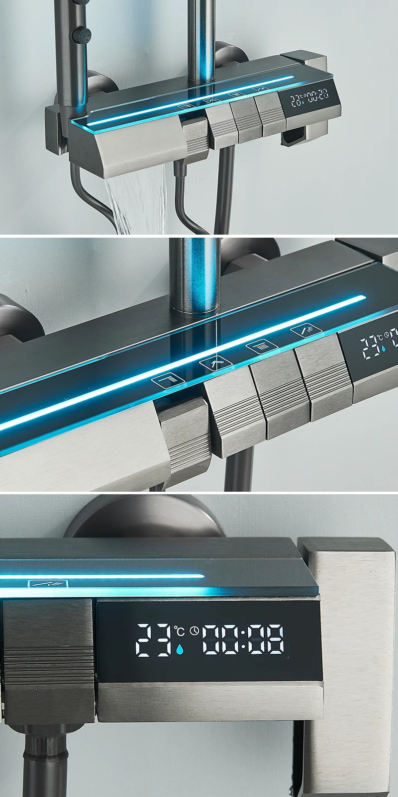 Rozin Gray Bathroom Shower Faucet Smart Digital Display