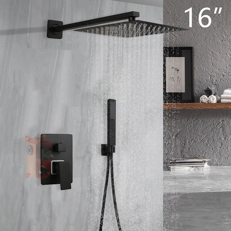 Kemaid Matte Black Rainfall Shower Faucet Systerm W/