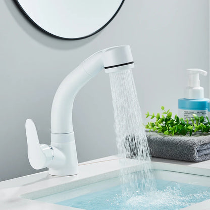 White Pull Out Bathroom Sink Faucet Cold Water