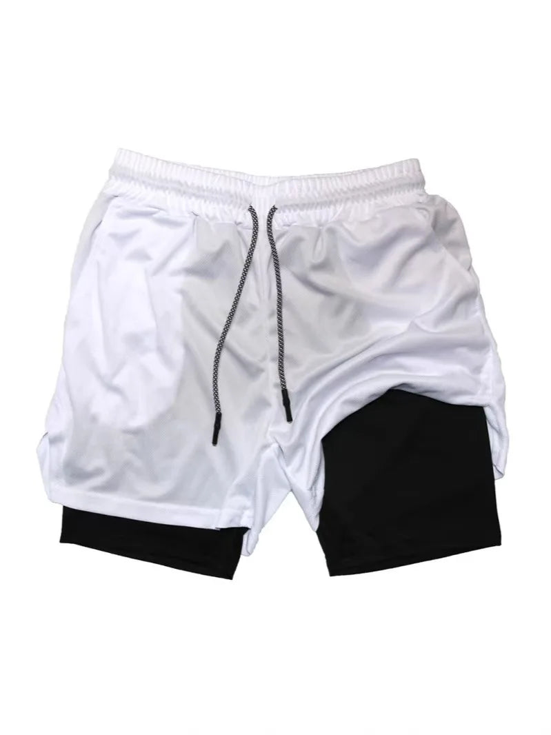 Men Double-Layer Running Fitness Shorts Phone Bag Towel