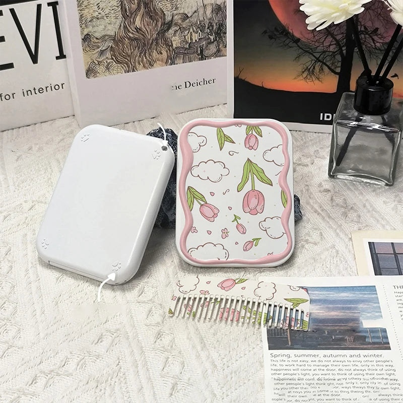 Flowers Flip-Top Folding Makeup Mirror Pocket Mirror Women