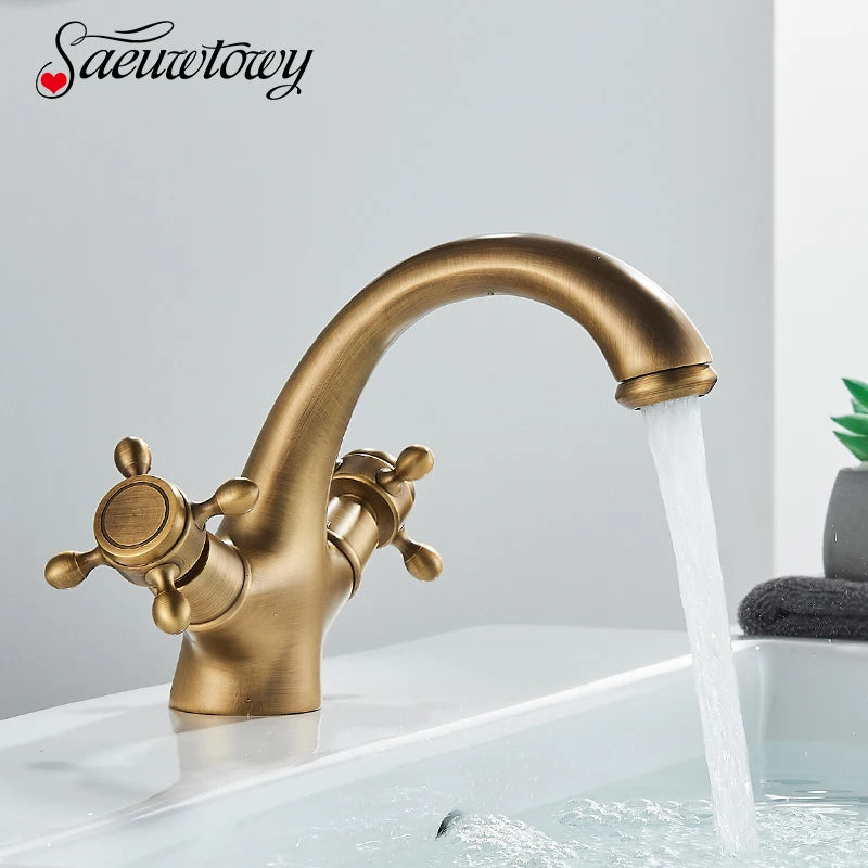 Deck Install Antique Brass Basin Faucet Bathroom Basin