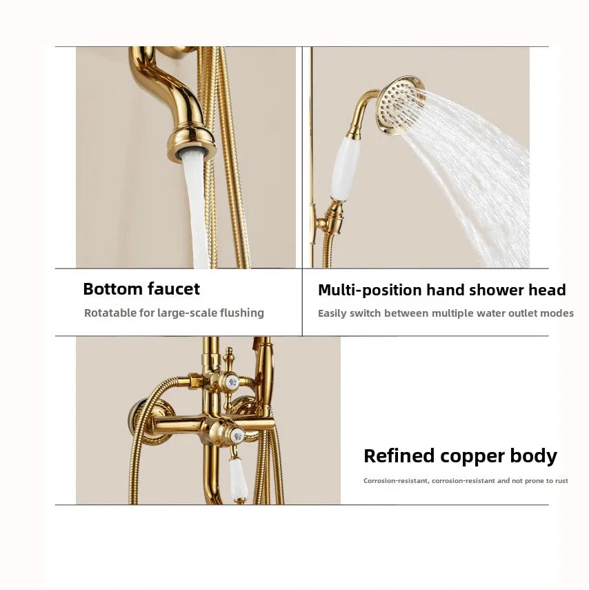 Vintage Shower System Brass Lightweight Luxury Gold Shower