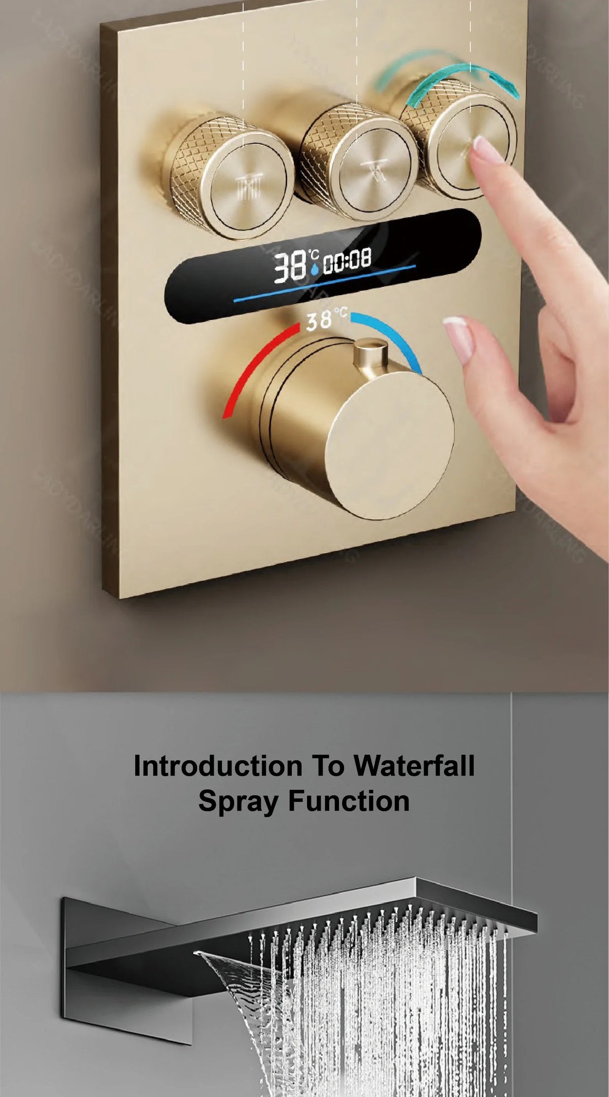 Luxury Brass Brushed Gold Led Digital Display Constant