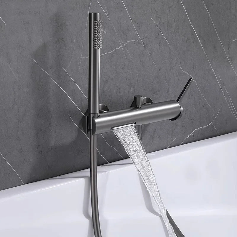 Brushed Gold Bathroom Shower Faucet Wall Mounted Waterfall