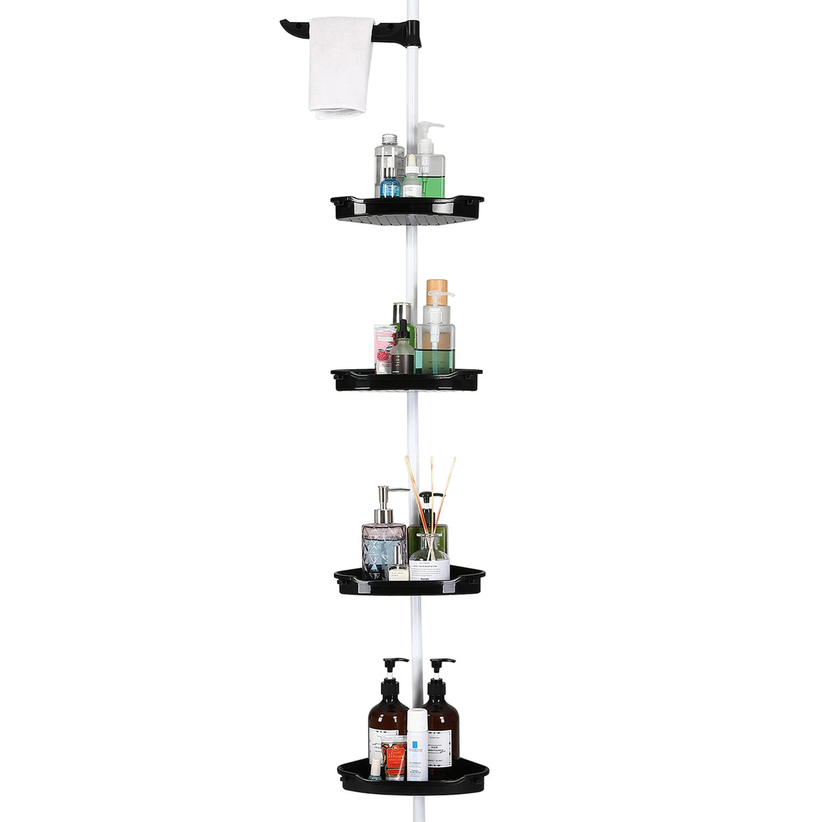Corner Shower Caddy Tension Pole 4-Tier Adjustable Shelves