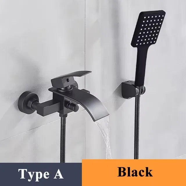 Zappo Gold Waterfall Faucet Roman Handheld Shower Deck