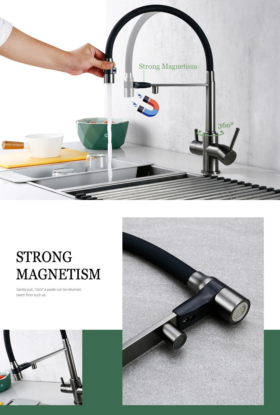 Gunmetal Faucet Brass Ways Sink Mixer Black Hose