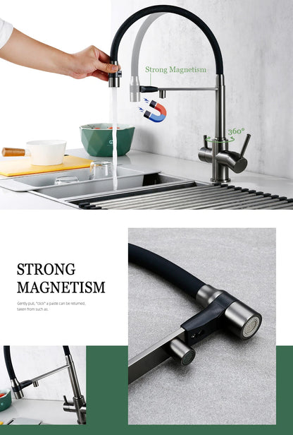 Gunmetal Faucet Brass Ways Sink Mixer Black Hose