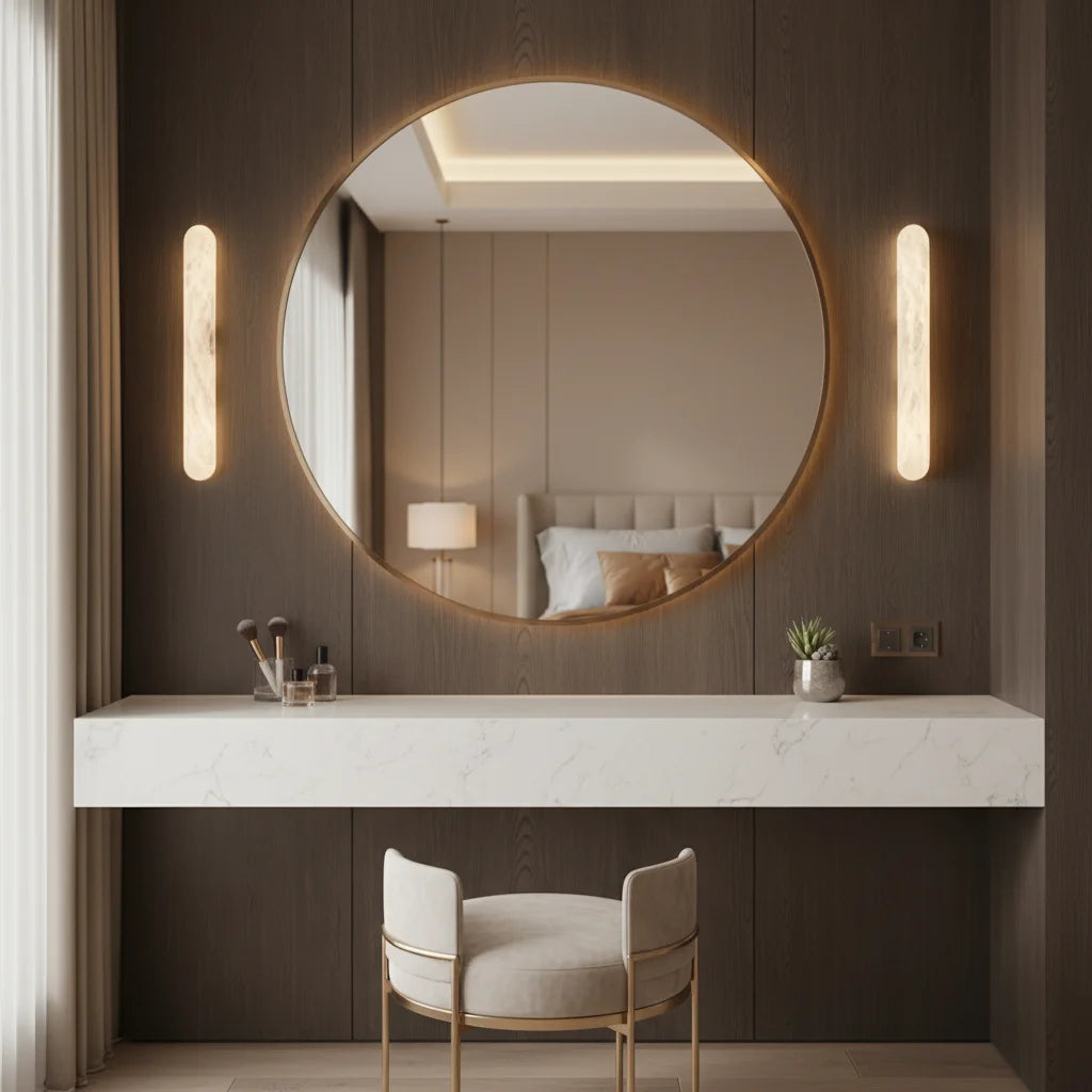 Full Brass Natural Marble Vanity Wall Light Bathroom