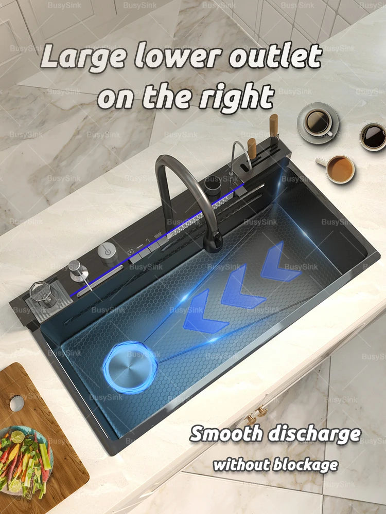 Stainless Steel Waterfall Sink Extra Large Bowl Digital