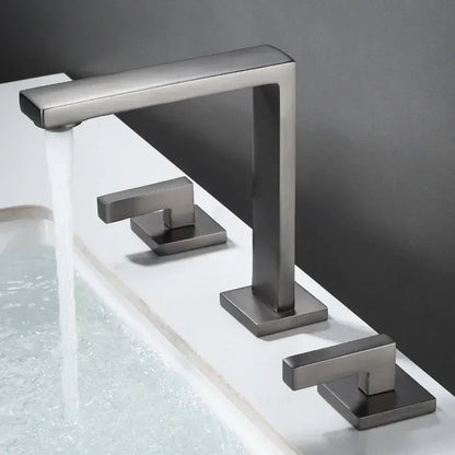 Brushed Gold Basin Faucet Solid Brass Three Hole